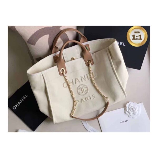 1:1 Replica Chanel Large Deauville Pearl Tote Bag White For Women 15in/38cm A66941