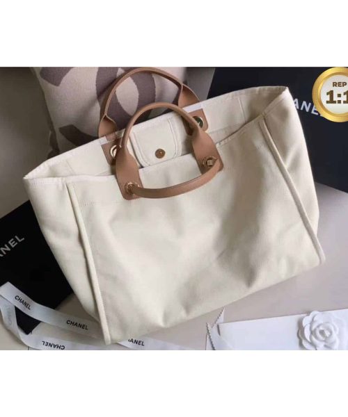 1:1 Replica Chanel Large Deauville Pearl Tote Bag White For Women 15in/38cm A66941