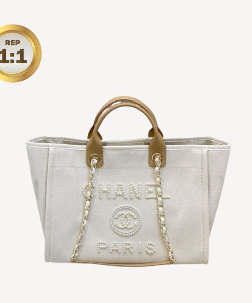 1:1 Replica Chanel Large Deauville Pearl Tote Bag White For Women 15in/38cm A66941