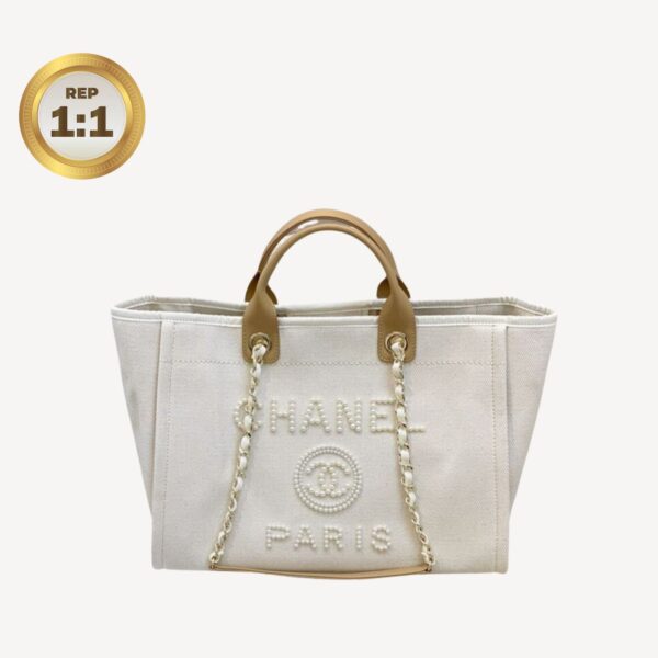 1:1 Replica Chanel Large Deauville Pearl Tote Bag White For Women 15in/38cm A66941