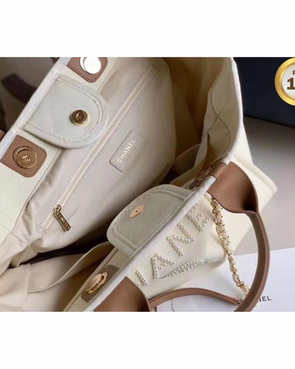 1:1 Replica Chanel Large Deauville Pearl Tote Bag White For Women 15in/38cm A66941