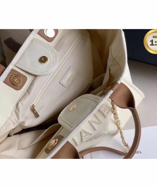 1:1 Replica Chanel Large Deauville Pearl Tote Bag White For Women 15in/38cm A66941
