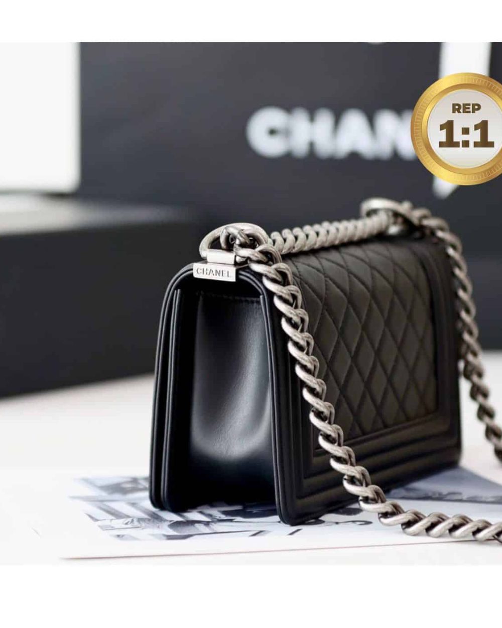 1:1 Replica Chanel Mini Classic Flapbag Black For Women 20cm/7.9 in