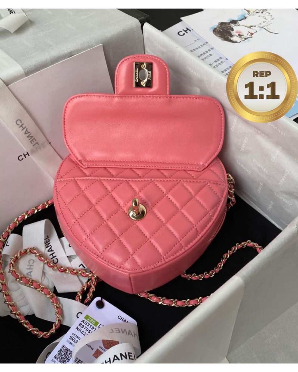 1:1 Replica Chanel Mini Heart Bag Coral Pink For Women 7in/18cm AS3191 B07958 NH621