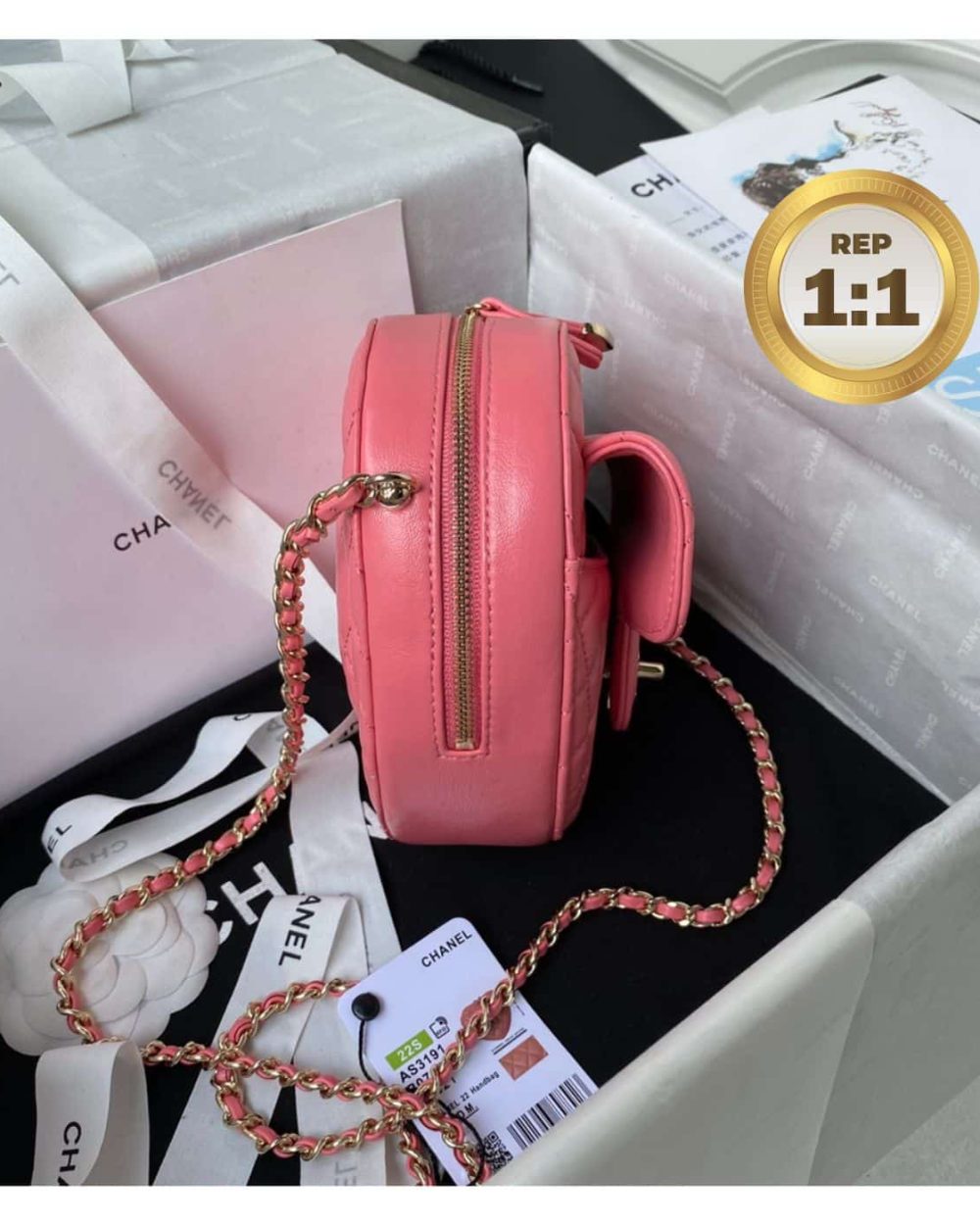 1:1 Replica Chanel Mini Heart Bag Coral Pink For Women 7in/18cm AS3191 B07958 NH621