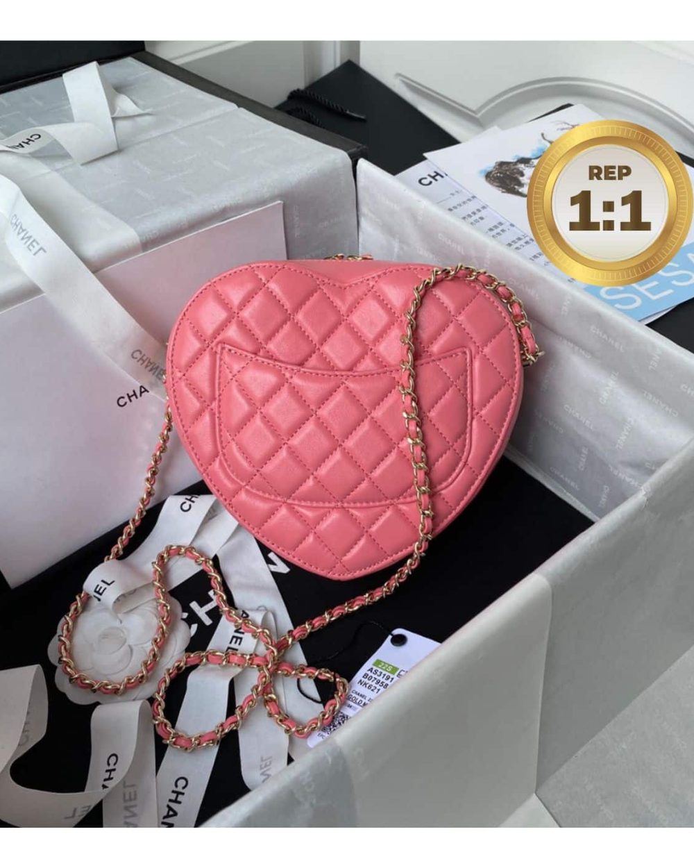 1:1 Replica Chanel Mini Heart Bag Coral Pink For Women 7in/18cm AS3191 B07958 NH621