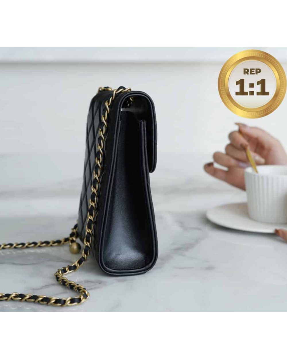 1:1 Replica Chanel Quilted Phone Holder Bag Black For Women 17cm/6.6in
