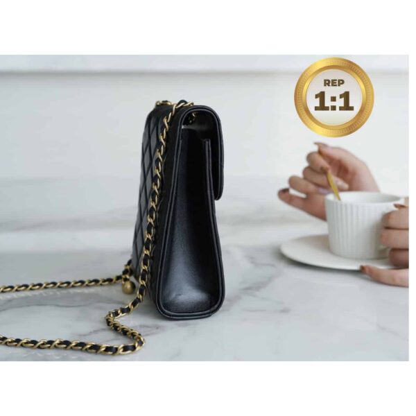 1:1 Replica Chanel Quilted Phone Holder Bag Black For Women 17cm/6.6in