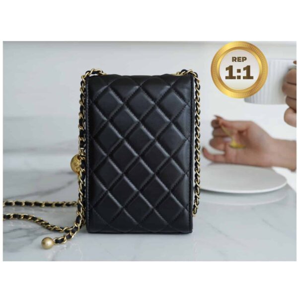 1:1 Replica Chanel Quilted Phone Holder Bag Black For Women 17cm/6.6in