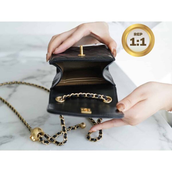 1:1 Replica Chanel Quilted Phone Holder Bag Black For Women 17cm/6.6in