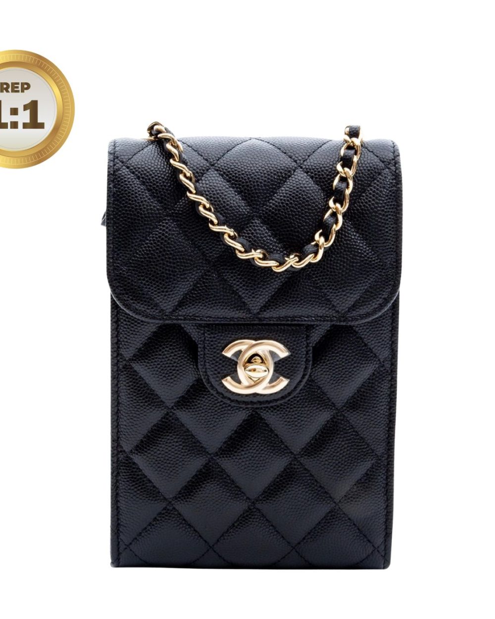 1:1 Replica Chanel Quilted Phone Holder Bag Black For Women 17cm/6.6in