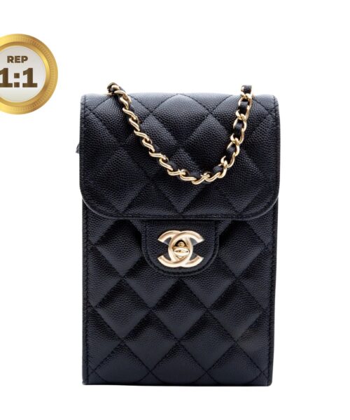 1:1 Replica Chanel Quilted Phone Holder Bag Black For Women 17cm/6.6in