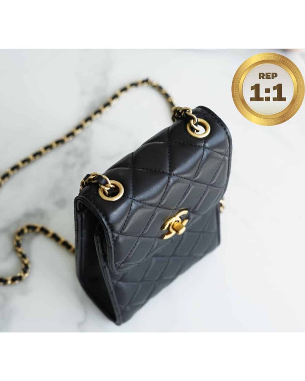 1:1 Replica Chanel Quilted Phone Holder Bag Black For Women 17cm/6.6in