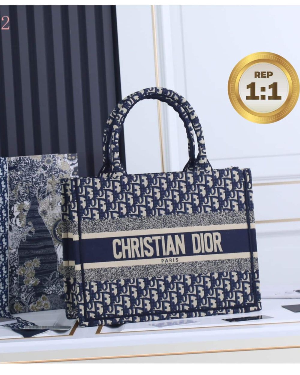 1:1 Replica Christian Dior Medium Dior Book Tote Bag Blue For Women 14in/36cm CD M1296ZRIW_M928