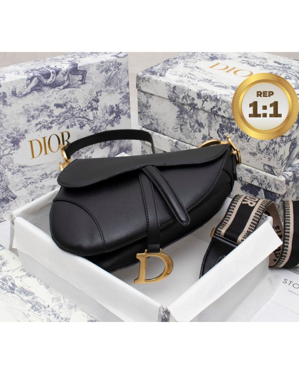1:1 Replica Christian Dior Saddle Bag Black Grained For Women 10in/25cm CD M0446CBAA_M900