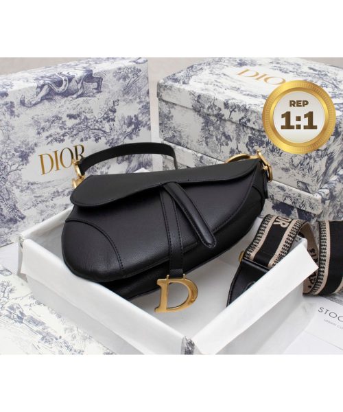 1:1 Replica Christian Dior Saddle Bag Black Grained For Women 10in/25cm CD M0446CBAA_M900