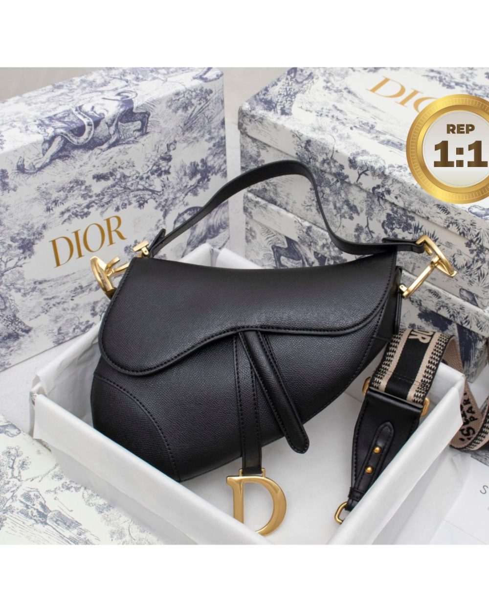 1:1 Replica Christian Dior Saddle Bag Black Grained For Women 10in/25cm CD M0446CBAA_M900