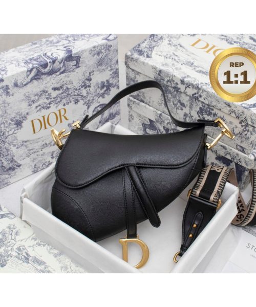 1:1 Replica Christian Dior Saddle Bag Black Grained For Women 10in/25cm CD M0446CBAA_M900