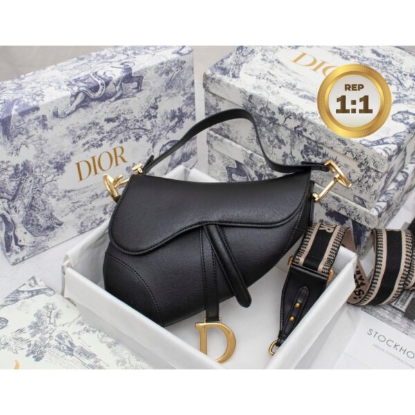 1:1 Replica Christian Dior Saddle Bag Black Grained For Women 10in/25cm CD M0446CBAA_M900