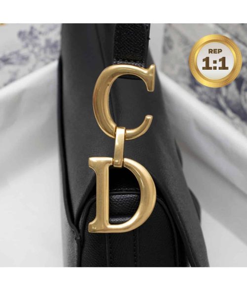 1:1 Replica Christian Dior Saddle Bag Black Grained For Women 10in/25cm CD M0446CBAA_M900