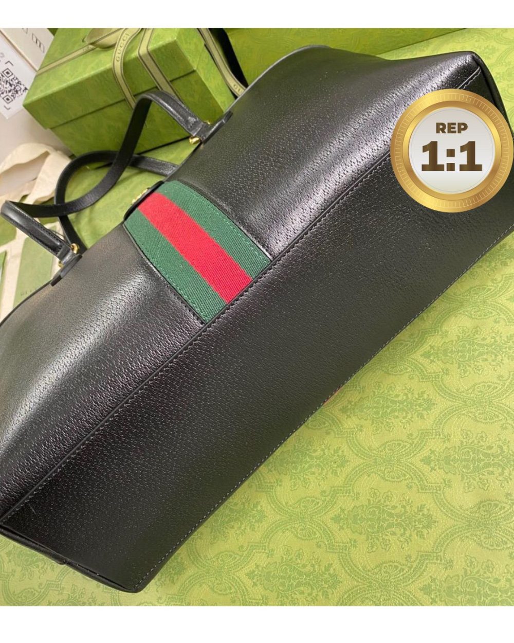 1:1 Replica Gucci Ophidia Medium Tote Black For Women 15in/38cm GG 631685 CWG1A 1060