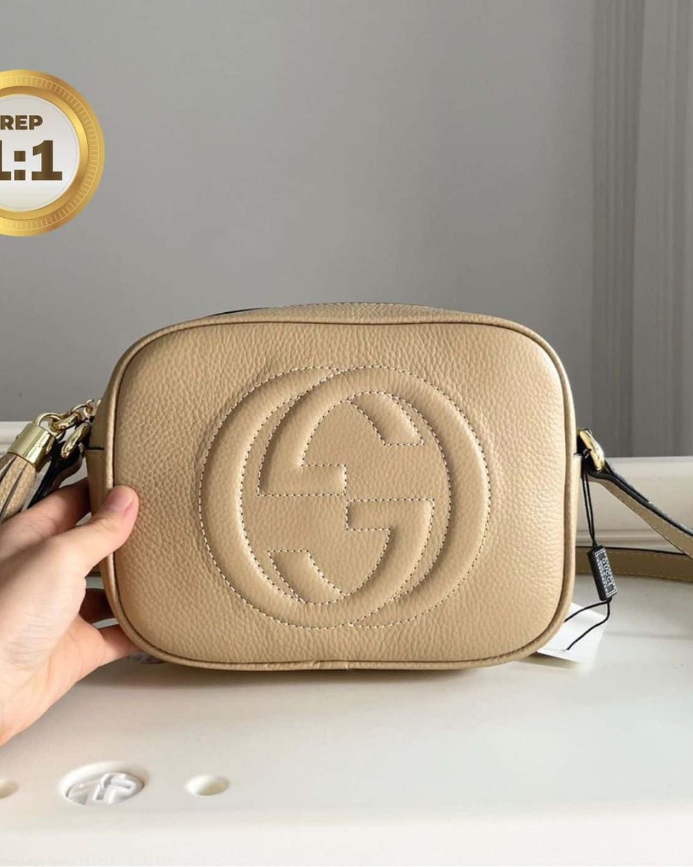 1:1 Replica Gucci Soho Small Disco Bag Beige For Women 8in/21cm GG 308364