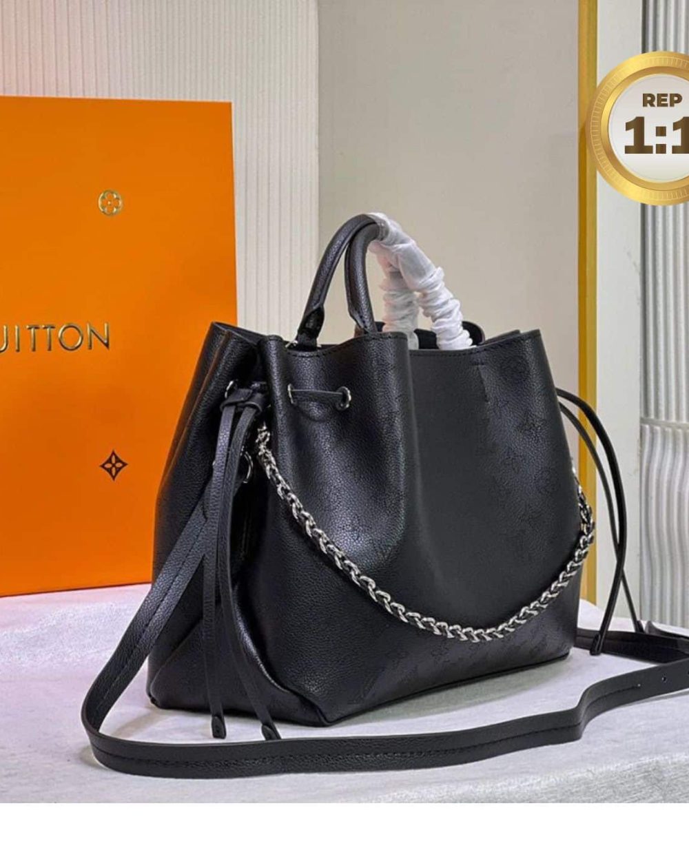 1:1 Replica Louis Vuitton Bella Tote Mahina Black For Women 12.6in/32cm LV M59200