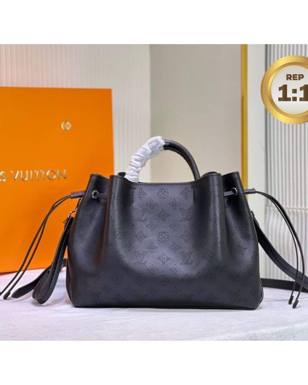 1:1 Replica Louis Vuitton Bella Tote Mahina Black For Women 12.6in/32cm LV M59200