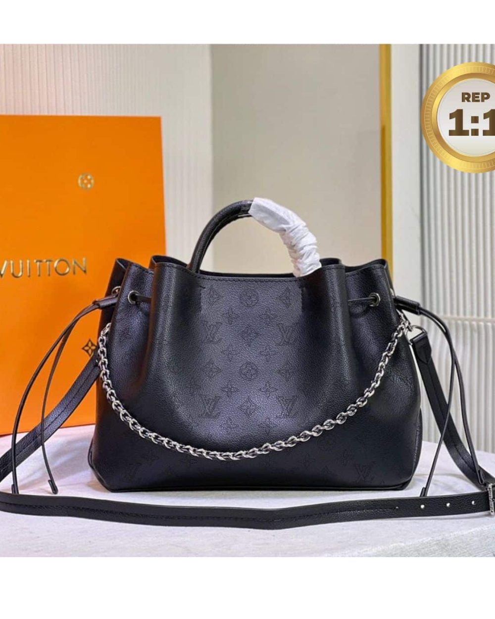 1:1 Replica Louis Vuitton Bella Tote Mahina Black For Women 12.6in/32cm LV M59200