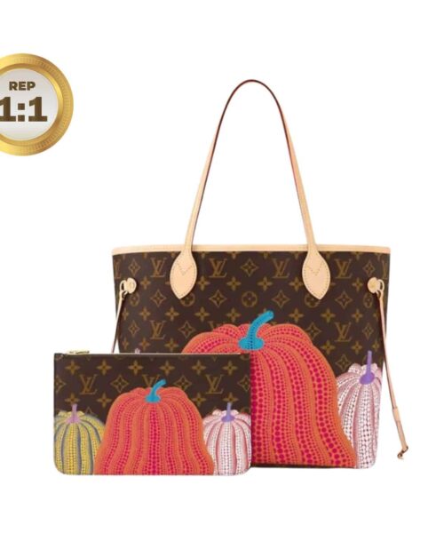 1:1 Replica Louis Vuitton LV x YK Neverfull MM Bag Brown For Women 12.2in/31cm M46468