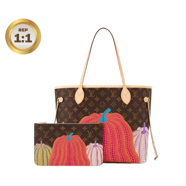 1:1 Replica Louis Vuitton LV x YK Neverfull MM Bag Brown For Women 12.2in/31cm M46468