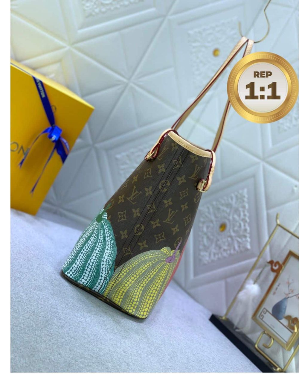 1:1 Replica Louis Vuitton LV x YK Neverfull MM Bag Brown For Women 12.2in/31cm M46468