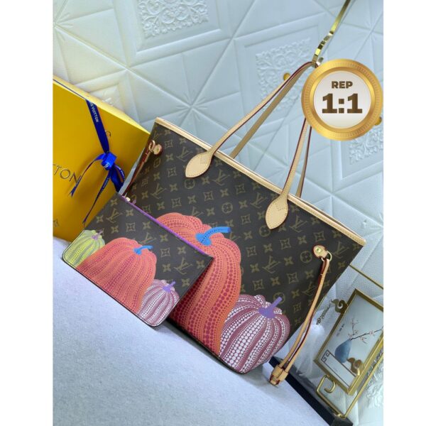 1:1 Replica Louis Vuitton LV x YK Neverfull MM Bag Brown For Women 12.2in/31cm M46468