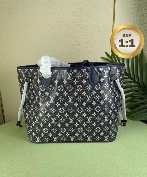 1:1 Replica Louis Vuitton Neverfull MM Monogram Jacquard Denim Totes Bag Grey For Women 12.2in/31cm M21465