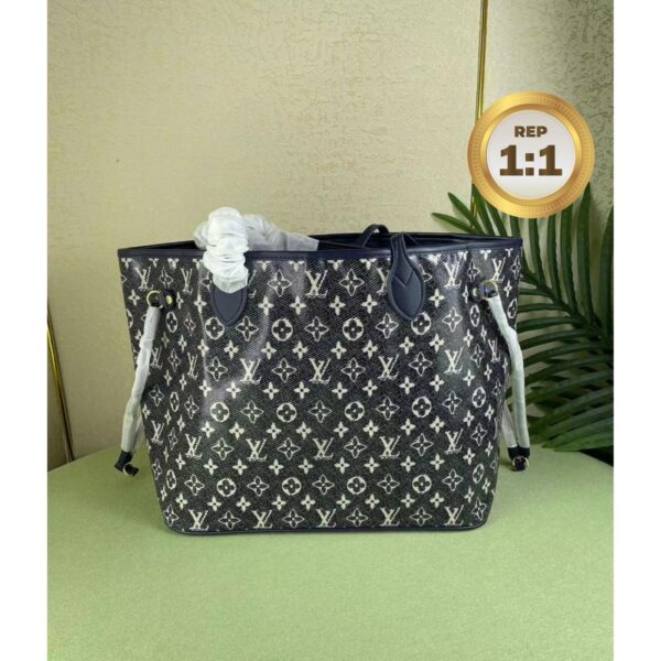 1:1 Replica Louis Vuitton Neverfull MM Monogram Jacquard Denim Totes Bag Grey For Women 12.2in/31cm M21465