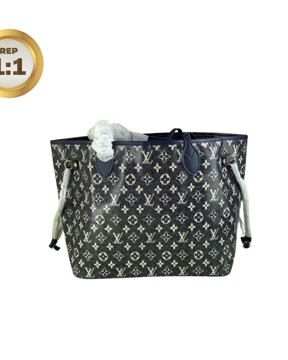 1:1 Replica Louis Vuitton Neverfull MM Monogram Jacquard Denim Totes Bag Grey For Women 12.2in/31cm M21465