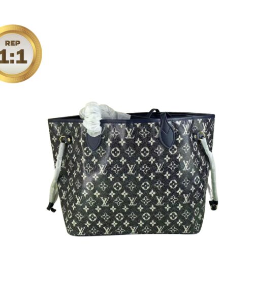 1:1 Replica Louis Vuitton Neverfull MM Monogram Jacquard Denim Totes Bag Grey For Women 12.2in/31cm M21465