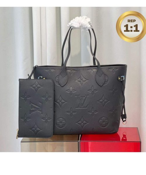 1:1 Replica Louis Vuitton Neverfull MM Tote Bag Black For Women 12.2in/31cm M45685