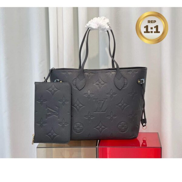 1:1 Replica Louis Vuitton Neverfull MM Tote Bag Black For Women 12.2in/31cm M45685