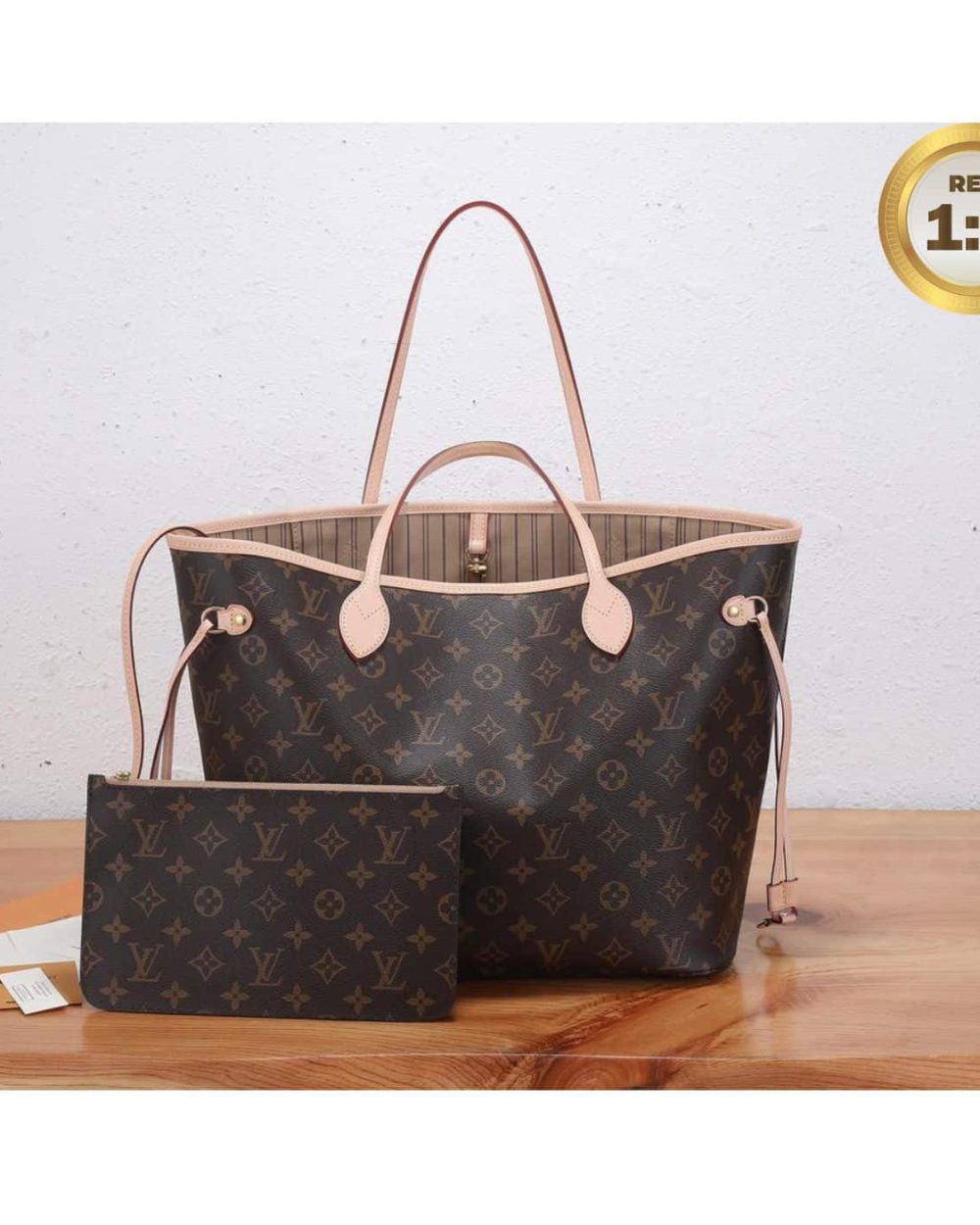 1:1 Replica Louis Vuitton Neverfull MM Tote Bag Monogram Canvas Brown For Women 12.6in/32cm LV M40995