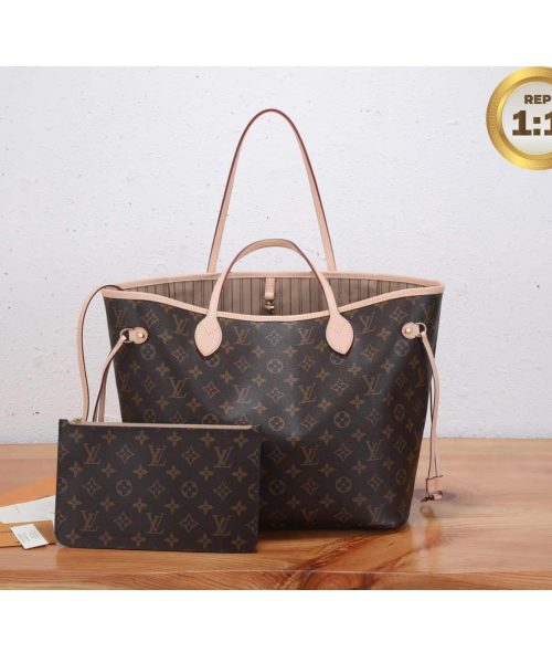 1:1 Replica Louis Vuitton Neverfull MM Tote Bag Monogram Canvas Brown For Women 12.6in/32cm LV M40995