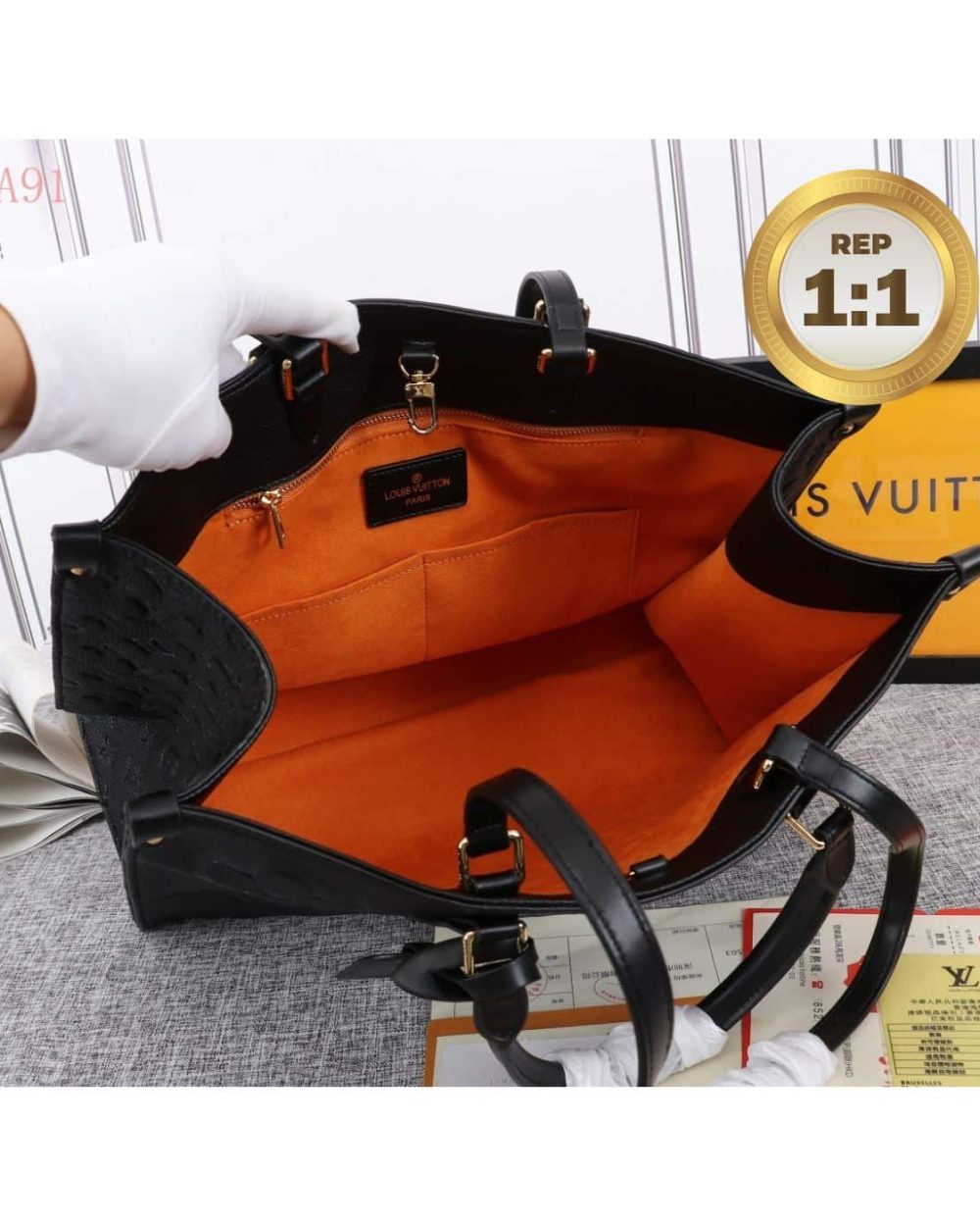 1:1 Replica Louis Vuitton Onthego MM Monogram Empreinte Tote Bag Black For Women 35cm LV M45595