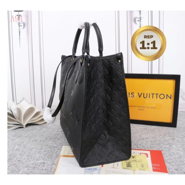 1:1 Replica Louis Vuitton Onthego MM Monogram Empreinte Tote Bag Black For Women 35cm LV M45595