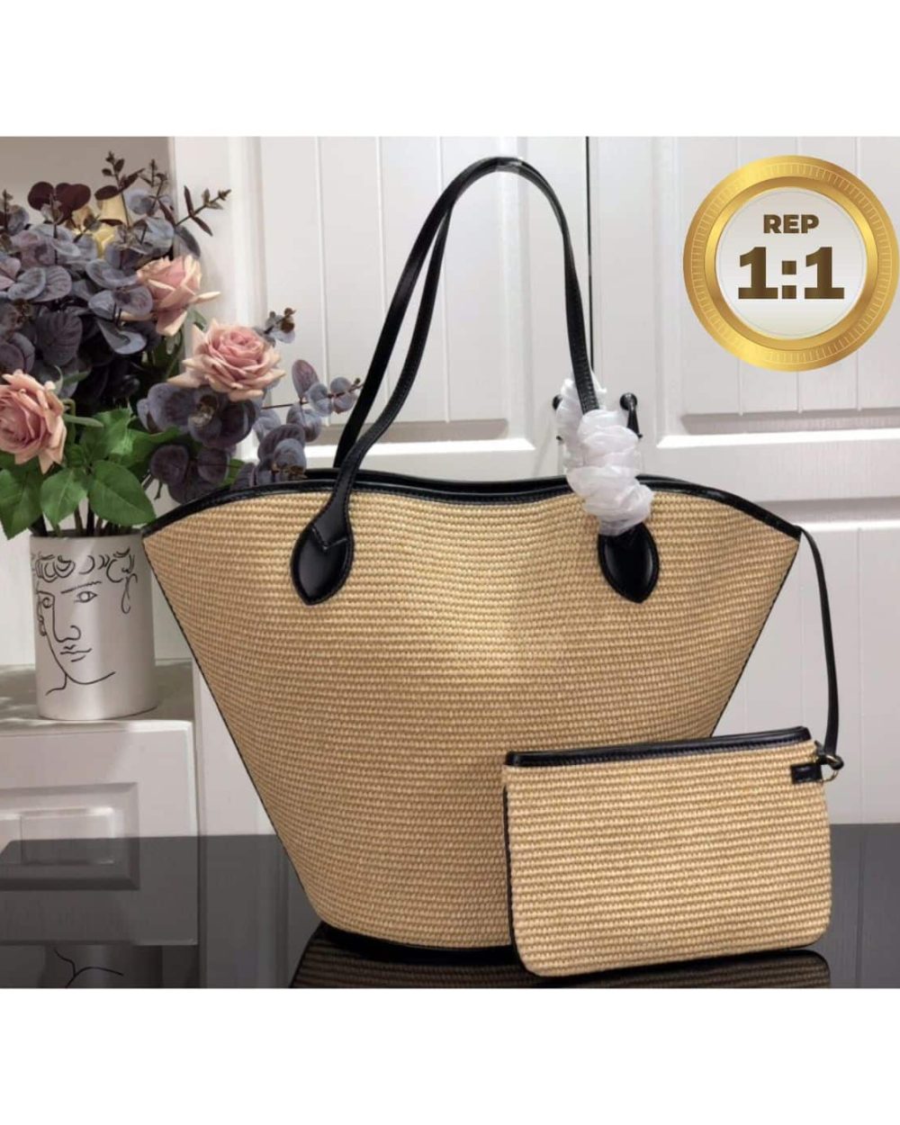 1:1 Replica Louis Vuitton Saint Jacques Raffia Black For Women 22.4in/57cm LV M59808