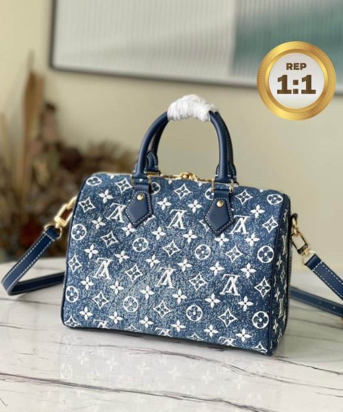 1:1 Replica Louis Vuitton Speedy Bandouliere 25 Monogram Denim Jacquard Navy Blue 9.8in/25cm LV M59609