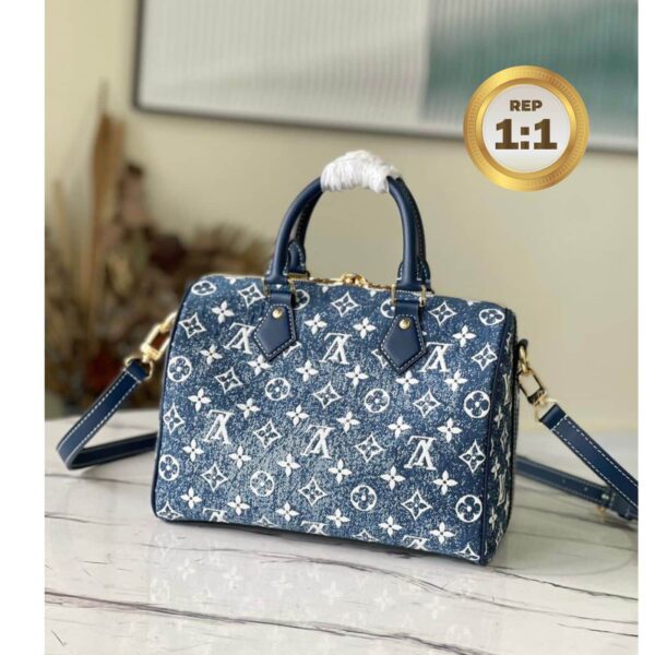 1:1 Replica Louis Vuitton Speedy Bandouliere 25 Monogram Denim Jacquard Navy Blue 9.8in/25cm LV M59609