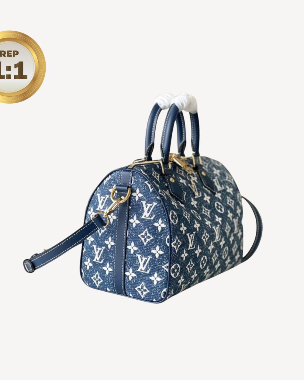 1:1 Replica Louis Vuitton Speedy Bandouliere 25 Monogram Denim Jacquard Navy Blue 9.8in/25cm LV M59609