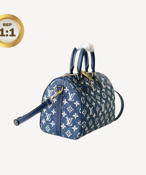 1:1 Replica Louis Vuitton Speedy Bandouliere 25 Monogram Denim Jacquard Navy Blue 9.8in/25cm LV M59609
