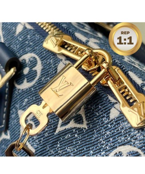 1:1 Replica Louis Vuitton Speedy Bandouliere 25 Monogram Denim Jacquard Navy Blue 9.8in/25cm LV M59609
