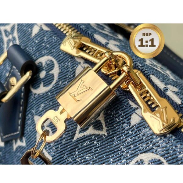 1:1 Replica Louis Vuitton Speedy Bandouliere 25 Monogram Denim Jacquard Navy Blue 9.8in/25cm LV M59609